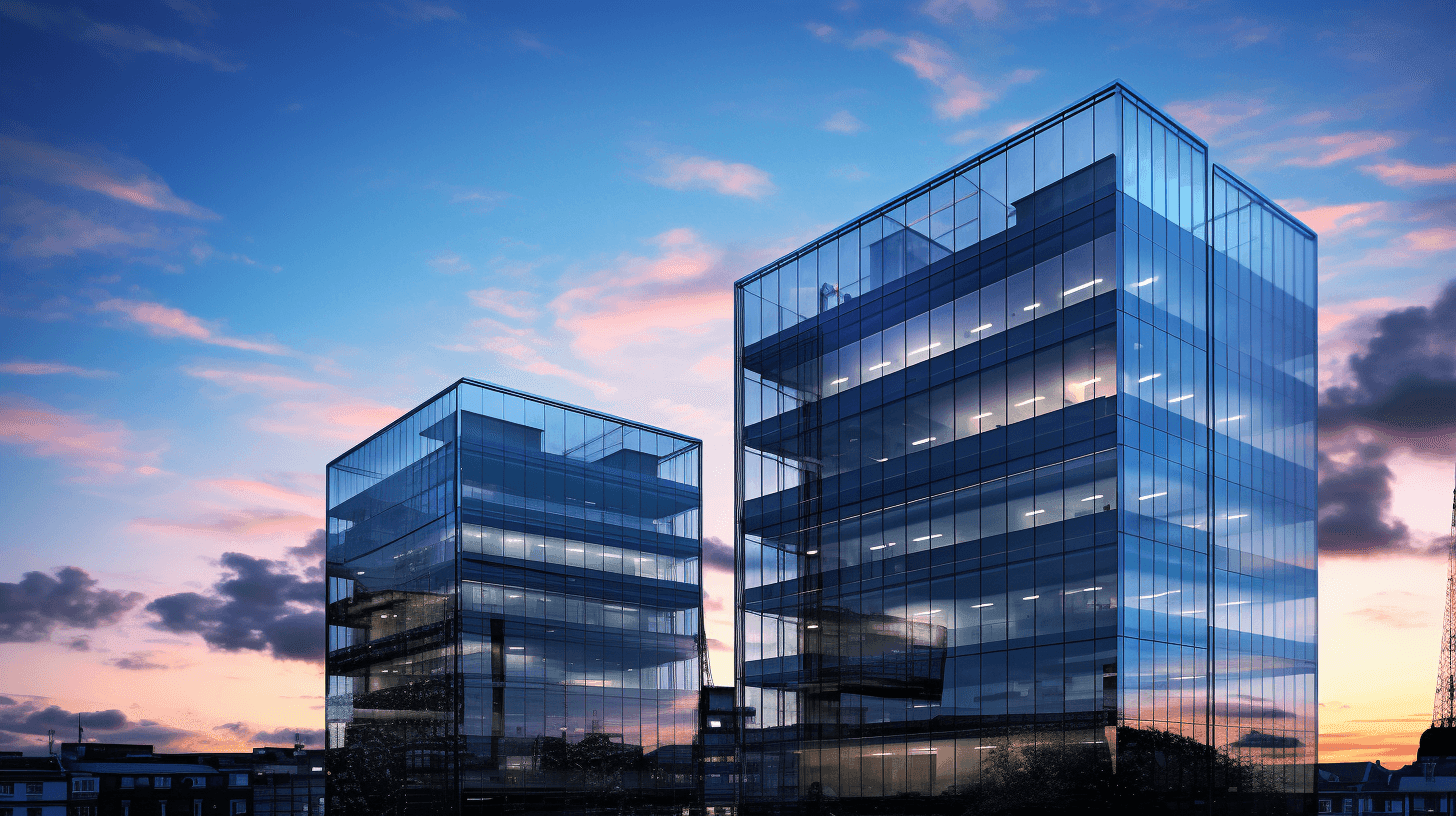 Two office buildings during sunset | Doyle Pension