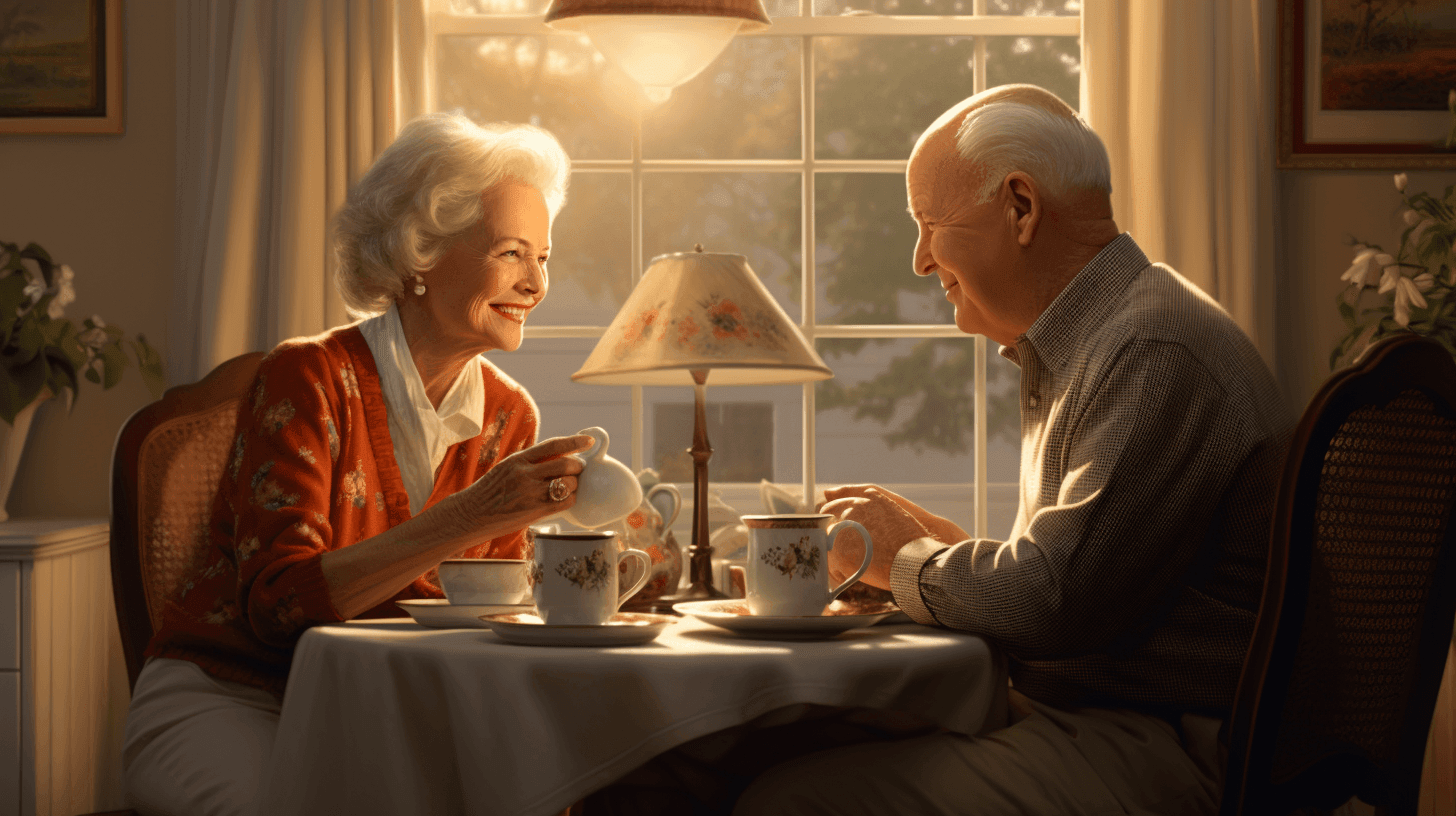 Old retired couple having tea beside the window | Doyle Pension